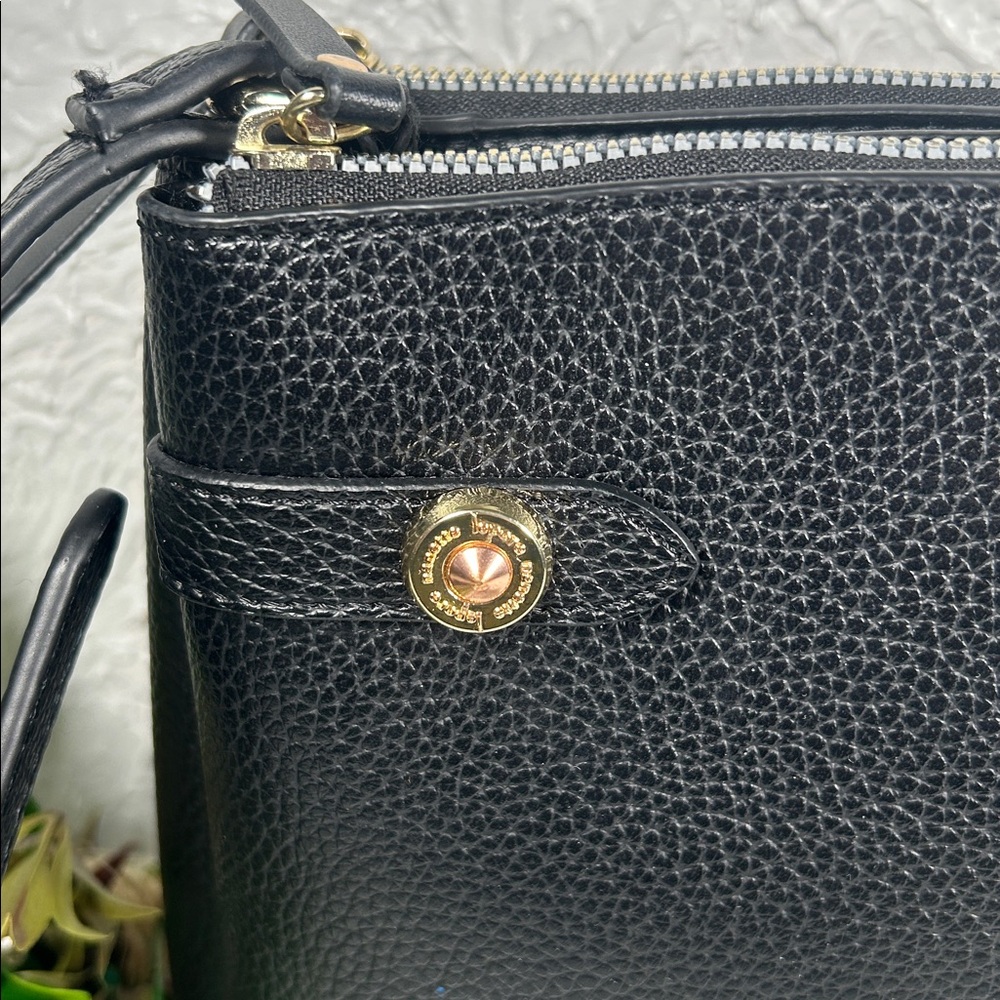 Nanette Lepore Crossbody 3 Compartment Purse Vegan Pebbled Black Leather Bag - Picture 8 of 16
